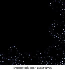 Iridescent rectangle, shiny confetti. Rainbow Scattered little sparkling, glitter sequin. Random falling paillettes, spangle, square elements black background. New Year Christmas Vector illustration.