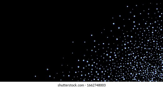 Iridescent rectangle, shiny confetti. Rainbow Scattered little sparkling, glitter sequin. Random falling paillettes, spangle, square elements black background. New Year Christmas Vector illustration.