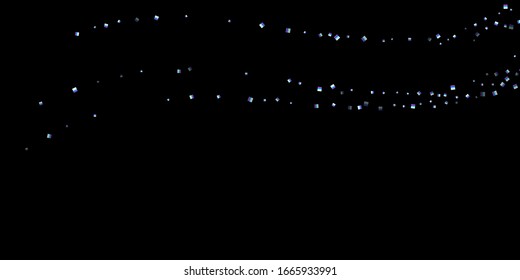 Iridescent rectangle, shiny confetti. Rainbow Scattered little sparkling, glitter sequin. Random falling paillettes, spangle, square elements black background. New Year Christmas Vector illustration.