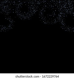 Iridescent rectangle, shiny confetti. Rainbow Scattered little sparkling, glitter sequin. Random falling paillettes, spangle, square elements black background. New Year Christmas Vector illustration.
