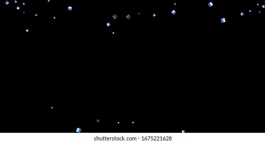 Iridescent rectangle, shiny confetti. Rainbow Scattered little sparkling, glitter sequin. Random falling paillettes, spangle, square elements black background. New Year Christmas Vector illustration.