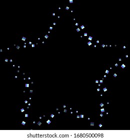 Iridescent rectangle, shiny confetti. Rainbow Scattered little sparkling, glitter sequin. Random falling paillettes, spangle, square elements black background. New Year Christmas Vector illustration.