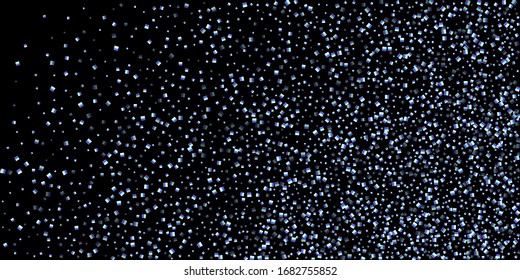 Iridescent rectangle, shiny confetti. Rainbow Scattered little sparkling, glitter sequin. Random falling paillettes, spangle, square elements black background. New Year Christmas Vector illustration.