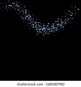Iridescent rectangle, shiny confetti. Rainbow Scattered little sparkling, glitter sequin. Random falling paillettes, spangle, square elements black background. New Year Christmas Vector illustration.
