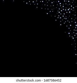 Iridescent rectangle, shiny confetti. Rainbow Scattered little sparkling, glitter sequin. Random falling paillettes, spangle, square elements black background. New Year Christmas Vector illustration.