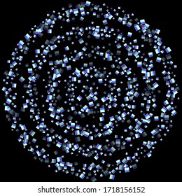 Iridescent rectangle, shiny confetti. Rainbow Scattered little sparkling, glitter sequin. Random falling paillettes, spangle, square elements black background. New Year Christmas Vector illustration.