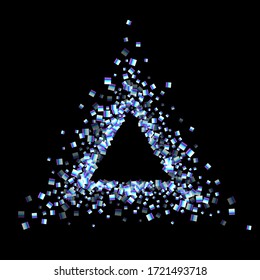 Iridescent rectangle, shiny confetti. Rainbow Scattered little sparkling, glitter sequin. Random falling paillettes, spangle, square elements black background. New Year Christmas Vector illustration.