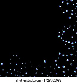 Rectángulo irlandés, confetti brillante. Arcoiris Dispersado poco chispeante, secuela de brillo. Pilletas de caída aleatoria, esángulo, elementos cuadrados fondo negro. Ilustración del vector de Navidad de Año Nuevo.