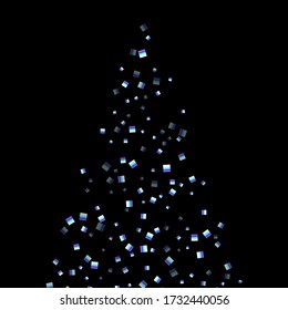 Iridescent rectangle, shiny confetti. Rainbow Scattered little sparkling, glitter sequin. Random falling paillettes, spangle, square elements black background. New Year Christmas Vector illustration.