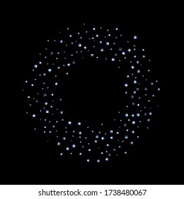 Iridescent rectangle, shiny confetti. Rainbow Scattered little sparkling, glitter sequin. Random falling paillettes, spangle, square elements black background. New Year Christmas Vector illustration.