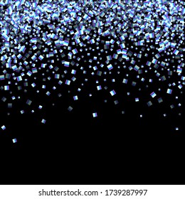 Rectángulo irlandés, confetti brillante. Arcoiris Dispersado poco chispeante, secuela de brillo. Pilletas de caída aleatoria, esángulo, elementos cuadrados fondo negro. Ilustración del vector de Navidad de Año Nuevo.