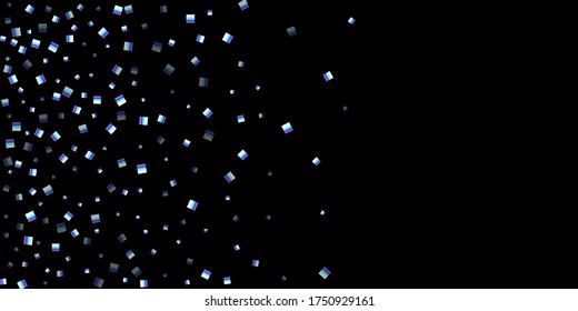 Rectángulo irlandés, confetti brillante. Arcoiris Dispersado poco chispeante, secuela de brillo. Pilletas de caída aleatoria, esángulo, elementos cuadrados fondo negro. Ilustración del vector de Navidad de Año Nuevo.
