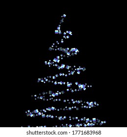 Iridescent rectangle, shiny confetti. Rainbow Scattered little sparkling, glitter sequin. Random falling paillettes, spangle, square elements black background. New Year Christmas Vector illustration.