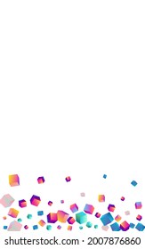 Iridescent Rhombus Vector White Background. Bright Style Confetti Wallpaper. Graphic Element Paper. Holographic Block Shiny Pattern.
