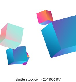 Iridescent Rhombus Vector White Background. Rainbow Perspective Element Cover. Metal Box Presentation. Gradient Polygon Shiny Paper.