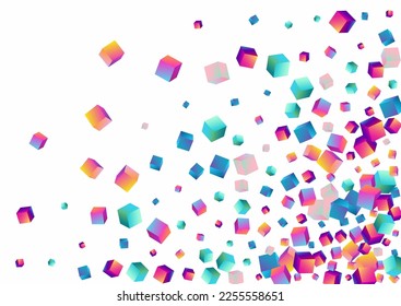 Iridescent Rhombus Vector White Background. Bright Style Element Paper. Metal Polygon Presentation. Rainbow Cube 3d Template.