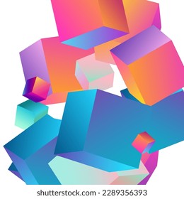 Iridescent Rhombus Vector White Background. Multicolored Structure Confetti Image. Shiny Block Brochure. Holographic Polygon Graphic Template.