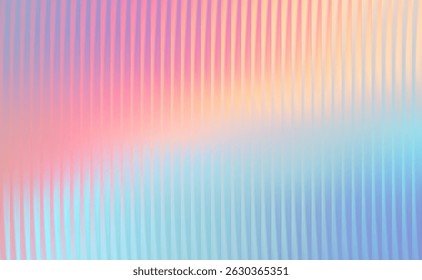 Iridescent ribbed glass background. Vector rainbow holographic stained glass effect. Abstract textured pattern wallpaper, striped acrylic plastic in pearlescent colors