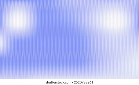 Iridescent ribbed glass texture, reeded plastic surface. Vertical line stripes texture overlay on blue background. Refraction texture acrylic ribbed bath separation wall. Vector illustration.