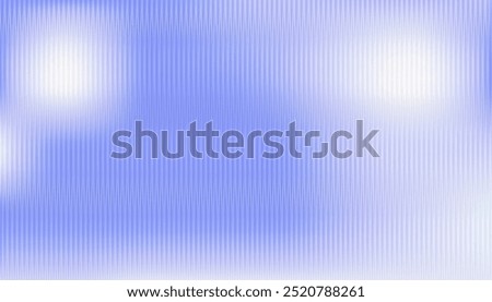 Iridescent ribbed glass texture, reeded plastic surface. Vertical line stripes texture overlay on blue background. Refraction texture acrylic ribbed bath separation wall. Vector illustration.