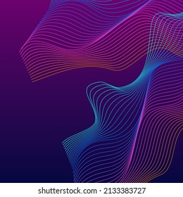Iridescent Ribbon Background Violet Vector. Synergy Cover. Multicolored Soundwave Motive. Lattice Wave Backdrop. Gradient Twisted.