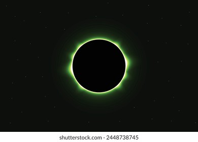 Iridescent round aura eclipse. green planet glow background. Sun or moon total eclipse in dark space. Star aurora flare with sparkles and sparkles effects. Vector illustration