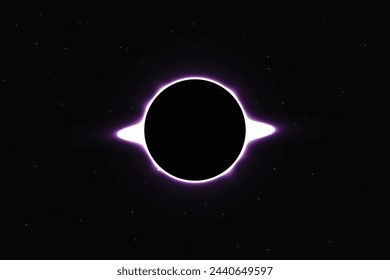 Iridescent round aura eclipse. Purple planet glow background. Sun or moon total eclipse in dark space. Star aurora flare with sparkles and sparkles effects. Vector illustration