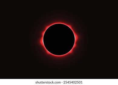 Eclipse rojo redondo iridiscente. fondo de resplandor del planeta rojo. Eclipse total de sol o luna en el espacio oscuro. Destello de aurora de estrella con destellos y destellos. Ilustración vectorial