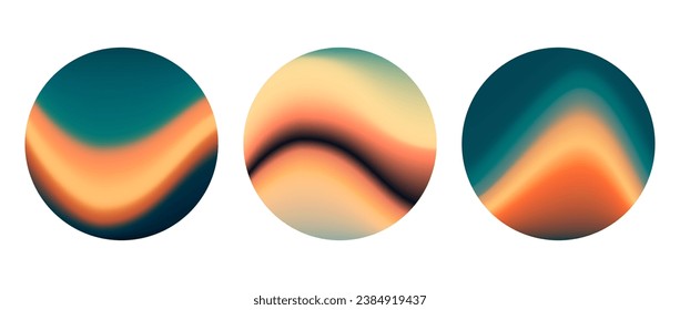 Conjunto de fondo de degradado ondulado redondo irlandés. Colección de fondo de pantalla de ondas líquidas borrosas. Coloridas escenas abstractas de naranja verde en círculos. Plantillas de esfera vectorial para banner, volante, portada, afiche