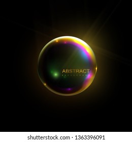 Iridescent shiny sphere. Vector 3d illustration. Abstract background. Multicolored neon ball. Glowing bubble with thin film effect. Design element