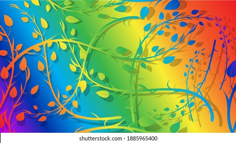 iridescent, smoothly curved branches with leaves on the background of the LGBT flag. poster on the theme of tolerance. vector
