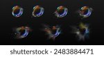 Iridescent soap bubble burst and disappear sequence steps for animation. Sprite sheet for flying rainbow colored transparent liquid soapy detergent or shampoo sphere. Realistic 3d vector set.