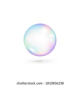 Bombilla transparente de jabón irlandés. Burbuja de color de arcoiris realista. Vector aislado en blanco