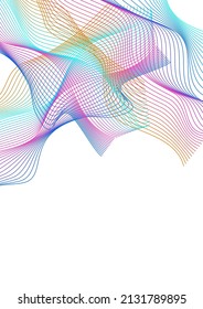 Iridescent Soundwave Background White Vector. Concept Poster. Gradient Ribbon Holistic. Line Cycle Design. Multicolored Soft Blend.