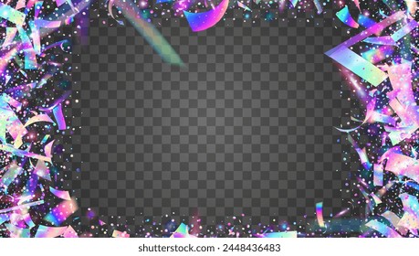 Iridescent Sparkle. Glare Surprise Illustration. Digital Design. Transparent Tinsel. Festive Background. Light Pattern. Purple 3d Paper. Modern Poster. Pink Iridescent Sparkle