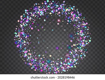 Iridescent Sparkles. Light Confetti. Holographic Glare. Modern Foil. Blue Laser Background. Shiny Flyer. Retro Celebrate Decoration. Digital Art. Purple Iridescent Sparkles