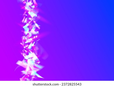 Iridescent Sparkles. Luxury Foil. Modern Art. Laser Flare. Falling Background. Shiny Realistic Template. Violet Retro Glare. Hologram Tinsel. Blue Iridescent Sparkles