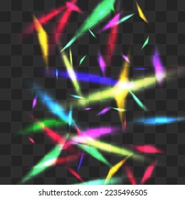 Iridescent Spectrum Vector Transparent Background. Light Kaleidoscope Dreamy Template. Gradient Foil Paper Pattern. Holo Falling Glints Design.