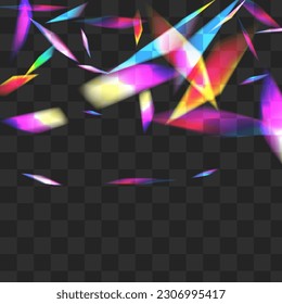 Iridescent Spectrum Vector Transparent Background. Holographic Cristal Dreamy Template. Gradient Foil Carnival Banner. Shine Laser Reflection Pattern.