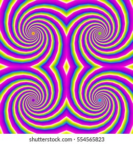 Iridescent spirals. Optical expansion illusion. Seamless pattern.