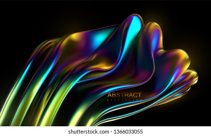 Iridescent Squeezed Shape. Vector 3d Illustration. Abstract Holographic Background. Colorful Graphic Design Trend. Multicolored Gradient Substance. Liquid Neon Colors Leak. Modern Cover Template