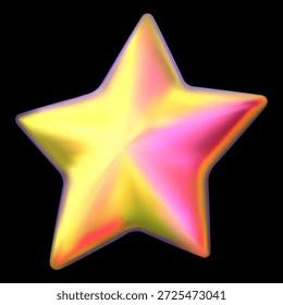 Irisierender Stern realistisches 3D-Vektordesign. Holografische rote orangefarbene Weltraumgalaxie funkelt Emoji. Fünfzackiger Stern. Leistung, Auszeichnung, beste Qualität. Festliche Dekoration. Animationsdesign