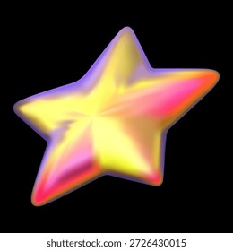 Estrella iridiscente realista diseño de Vector 3D. Emoji holográfico de galaxia espacial gradiente rojo anaranjado. Decoración isométrica brillante. Cinco puntas de puntuación de juego de estrellas, premio. Diseño de animación