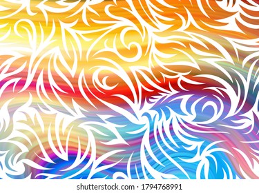 Iridescent streaks enveloped in curves. Volumetric enveloping with a ribbon fold to curl. Mysterious color paint. Magic matter the secret picture. Abstract fluorescent carpet.