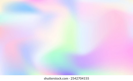 Textura Iridescente. Gradiente abstrato. Gradiente do holograma. Folha de Cosmos. Folheto de geometria brilhante. Fundo de Neon Roxo. Kawaii Light. Banner de desfoque. Textura iridescente violeta