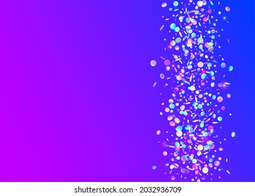 Iridescent Texture. Disco Design. Kaleidoscope Sparkles. Cristal Background. Unicorn Foil. Luxury Art. Blue Party Glitter. Retro Abstract Decoration. Violet Iridescent Texture