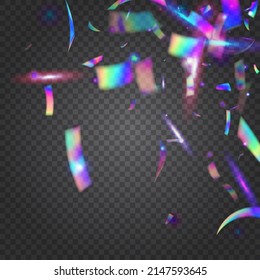 Iridescent Texture. Falling Background. Laser Flare. Cristal Tinsel. Pink Metal Confetti. Fiesta Art. Flying Foil. Shiny Abstract Decoration. Purple Iridescent Texture