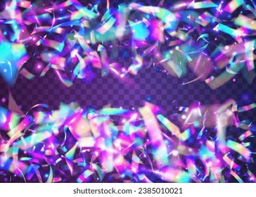 Iridescent Texture. Retro Abstract Decoration. Fiesta Art. Shiny Flyer. Holographic Confetti. Purple Laser Background. Festive Foil. Transparent Tinsel. Pink Iridescent Texture
