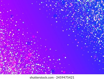 Iridescent Tinsel. Digital Poster. Cristal Banner. 3d Abstract Backdrop. Disco Concept. Party Confetti. Transparent Sparkle. Blue Glare Background. Purple Iridescent Tinsel