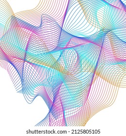 Iridescent Wave Background White Vector. Spiritual Banner. Gradient Ribbon Motion. Line Trendy Illustration. Multicolored Soft Mesh.